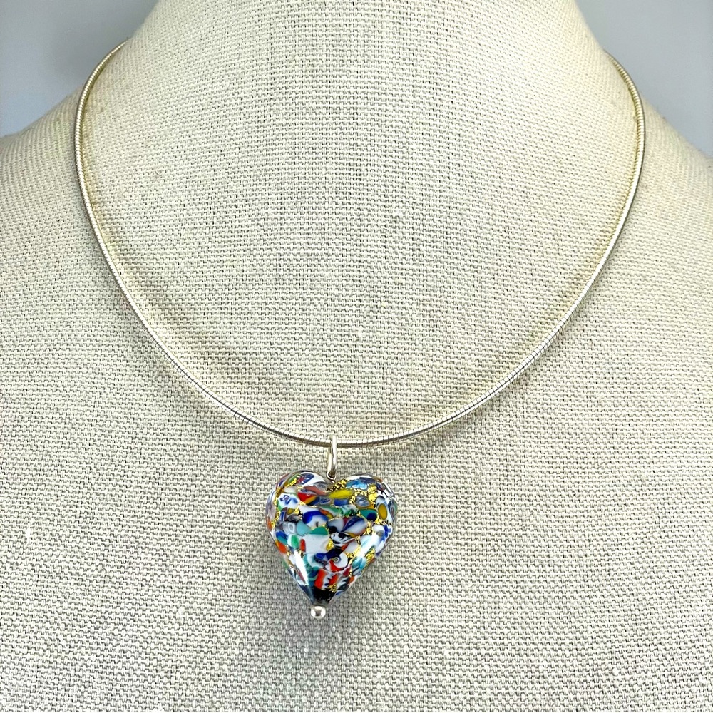 Dyadema Bronze Italy 925 Sterling Silver Murano Glass Heart Necklace Pendant